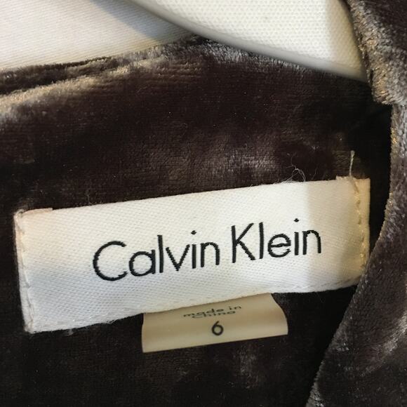 Calvin Klein crushed velvet bronze faux front wrap ruching side waist sz 6 LS - Picture 2 of 10